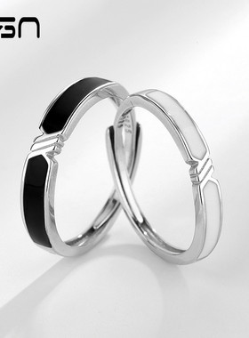 新概念 s925纯银羁绊情侣戒指男女一对 小众设计冷淡风异地恋对戒