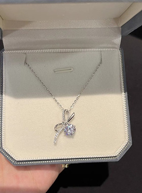 s925纯银蝴蝶结项链女ins夏季甜美小众轻奢设计高级感闪钻锁骨链