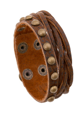 厂家直供 跨境新款创意棕色荔枝纹牛皮手链 复古多层欧美编织手环