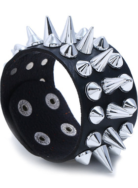 庞克2019新款夸张男士皮革手链跨境货源潮流朋克尖钉仿牛皮手链