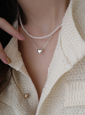 s925纯银爱心项链女ins夏季小众设计甜美简约立体光面心形锁骨链