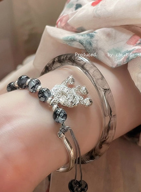 新中式国潮水墨画晕染渐变手镯女小众个性气质古风百搭平安锁手链