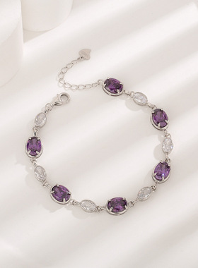 跨境925纯银紫水晶手链女ins小众设计高级感高档气质手工手饰