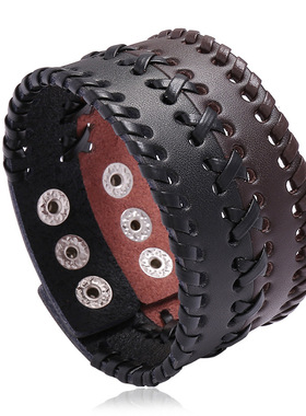 欧美新款配饰厂家直销朋克牛皮手链手工编织复古饰品跨境电商货源