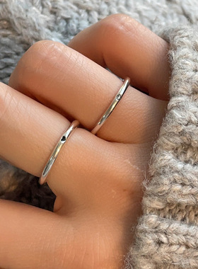 s925纯银笑脸戒指女复古甜酷风ins极简百搭简约微笑素圈开口细戒