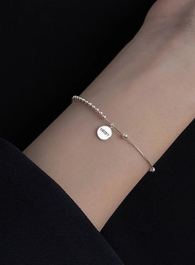 s925纯银豆豆字母lucky手链女ins冷淡风小众设计个性简约圆牌手饰
