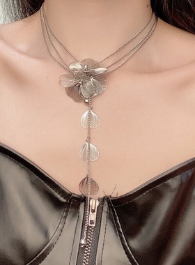 复古重工高级感流苏立体花朵项链小众轻奢气质辣妹多层叠戴锁骨链
