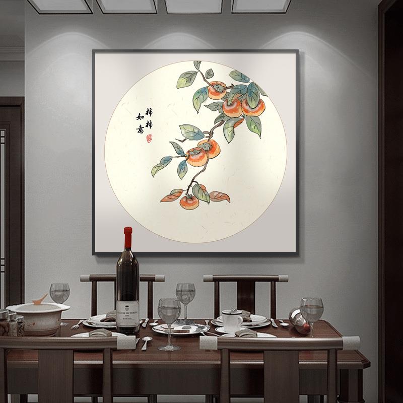 事事如意新中式餐厅装饰画玄关客厅走廊过道正方形挂画饭店墙壁画图片
