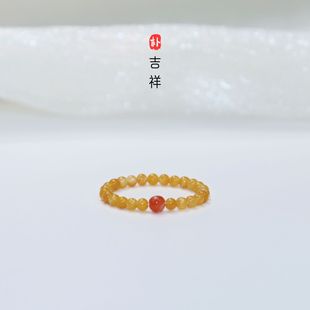 天然老黄玉串珠戒指女款文玩珠子海蓝宝绿松石玛瑙小米珠指环尾戒