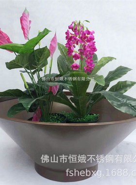 66343 带脚圆锥组合花盆 不锈钢圆形组合花钵 户外金属烤漆花缸
