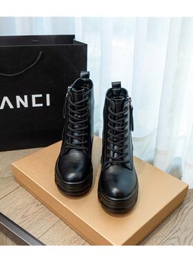 极速町苧女鞋店增高9CM马丁靴2023秋冬新款真皮短靴子加绒时尚百