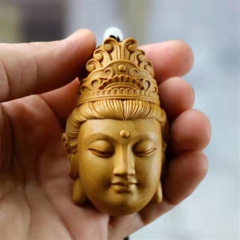 好货崖柏木雕观音一念之间手把件佛像雕刻佛魔头挂件随身把玩件吊