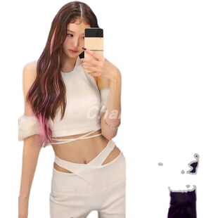 IVE女团张元英同款白色挂脖吊带喇叭裤新款打歌服舞蹈演出服套装