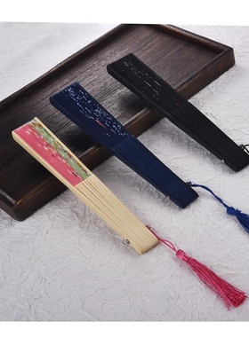 极速Vintage Silk Folding Fan Retro Chinese Japanese Bamboo H