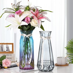 北欧特大号30CM高玻璃花瓶水培富贵竹透明百合插花瓶摆件客厅