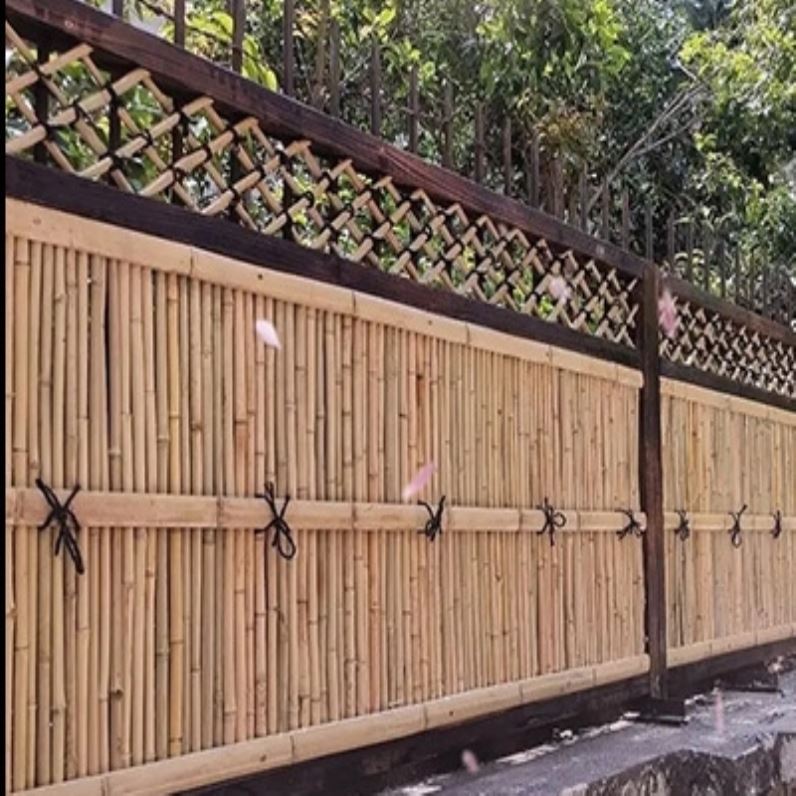 。日式竹篱笆竹屏风复古茶室格栅隔断门竹编围栏墙碳化竹竿清新户