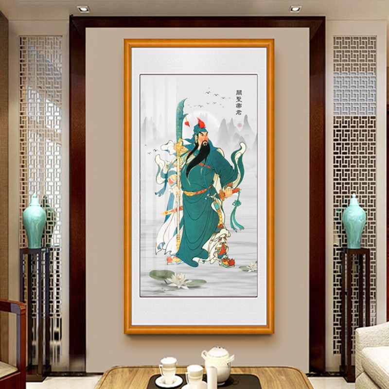 极速关公挂画入户玄关装饰画武圣关羽画像关二爷画玄关客厅背景墙