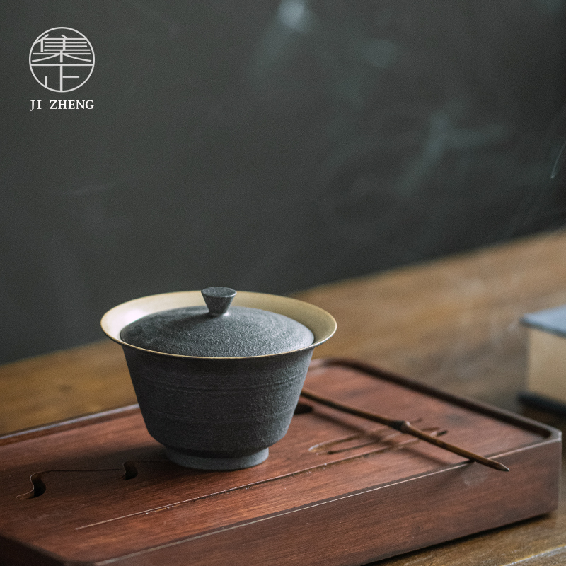 速发 侘寂风粉引工艺茶具 功夫茶具二才单碗盖个家用陶瓷泡茶