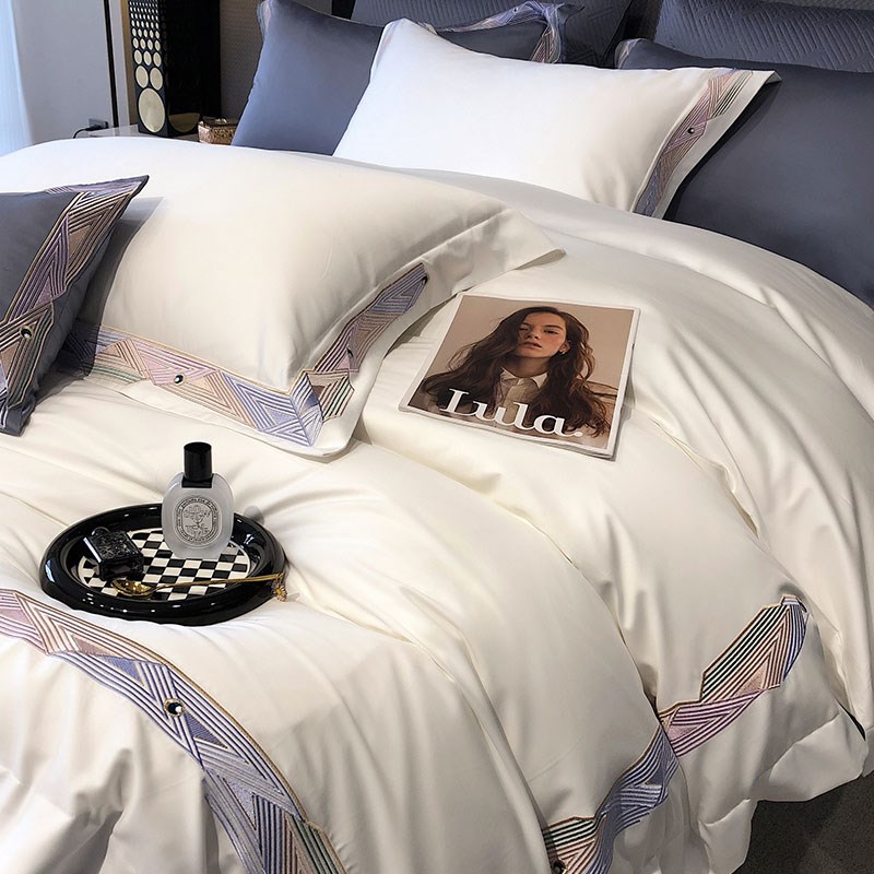 速发.端酒店风100支新疆长绒刺四件套棉绣柔软全棉1高8m