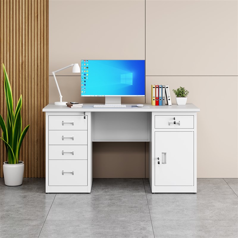 速发加厚钢制办公桌办.室1公2米1.4米电脑桌抽断桌财务诊屉桌子