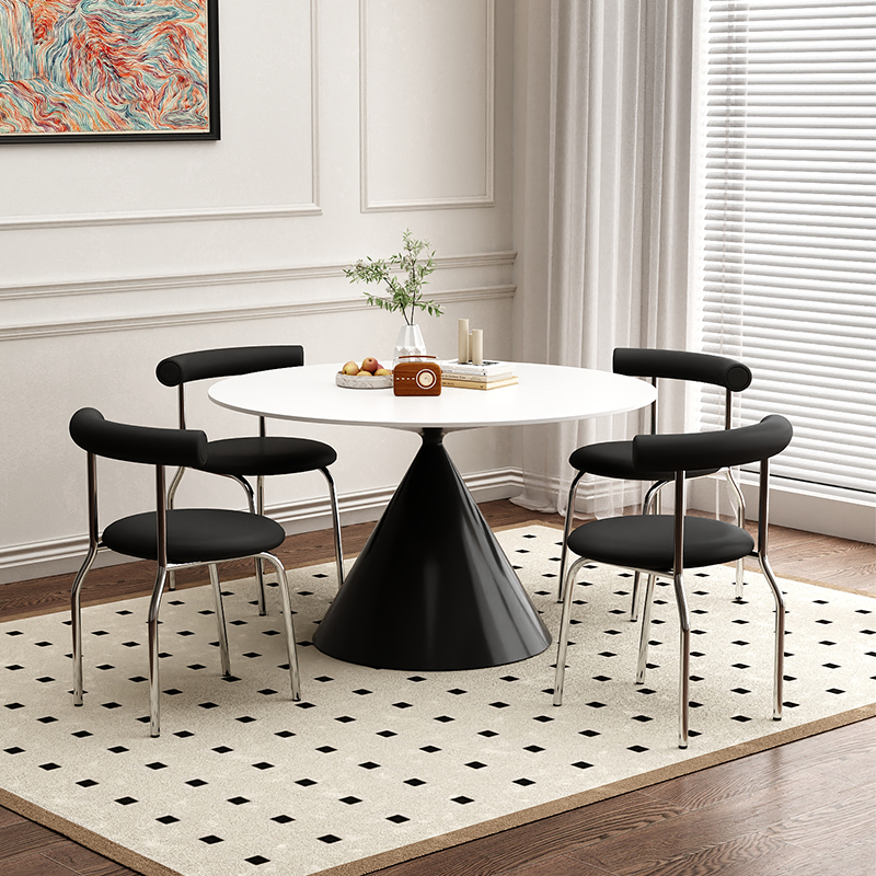 速发板油风岩奶圆桌古桌侘寂法式圆形纯白2024新款家用复餐省空间