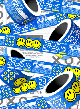 5m原创个性潮牌微笑蓝色酸性多巴胺长条不干胶贴纸胶带行李箱玻璃鱼缸汽车电动车PVC防水贴画防丢耐磨高级感