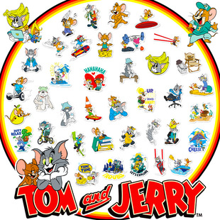 40张正版卡通动画猫和老鼠贴纸汤姆和杰瑞儿童奖励水杯平板吉他笔记本电脑文具手账电动车头盔装饰贴画防水