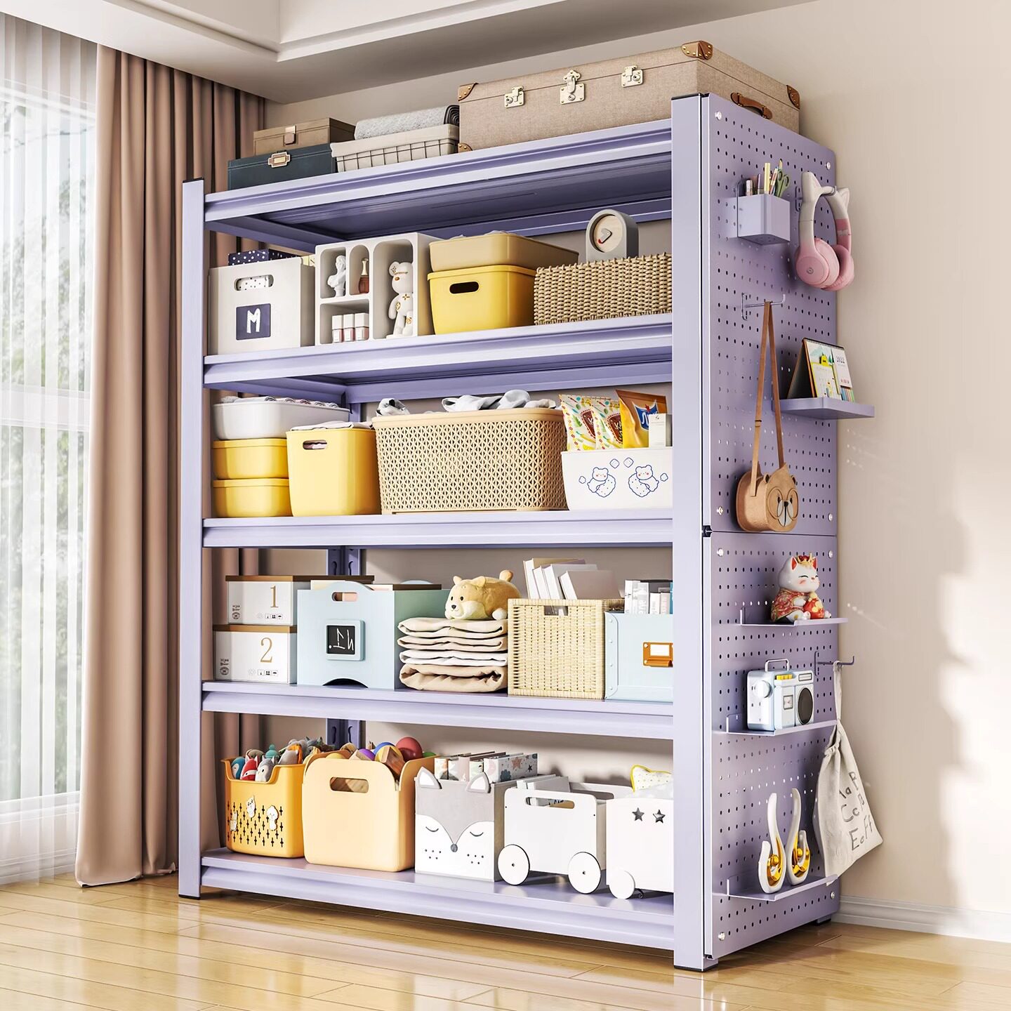 家用置物架彩色多层收纳架客厅书架杂物间整理架储物架落地货架