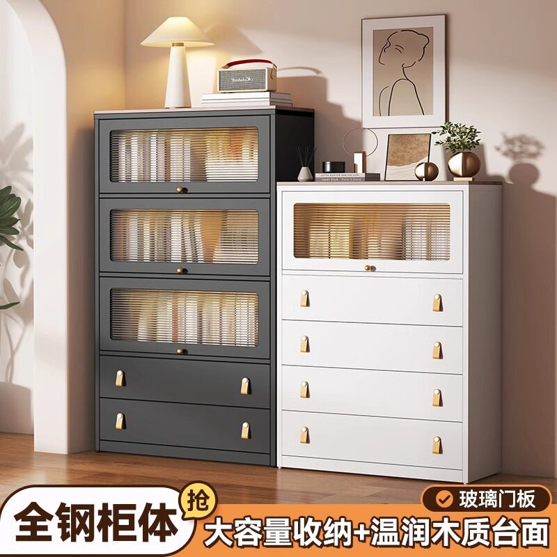 中古风玻璃上翻门斗柜餐边柜客厅转角置物柜收纳柜阳台靠墙储物柜