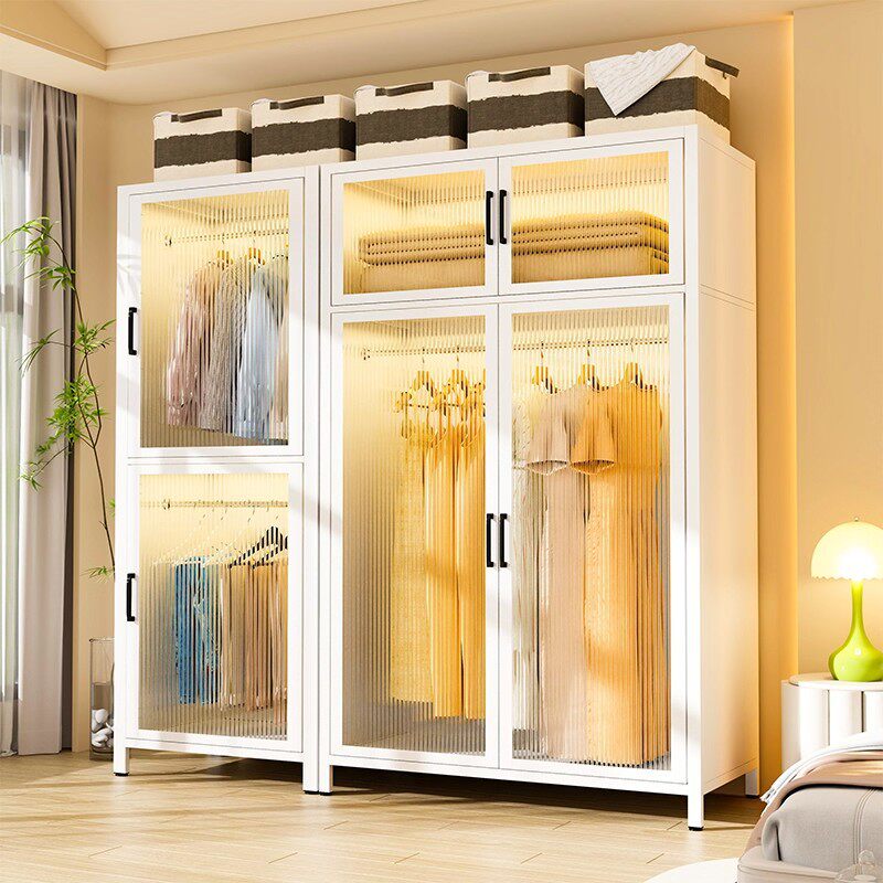 家用卧室衣柜储物柜钢制简易收纳柜儿童衣架落地宝宝衣橱置物柜子