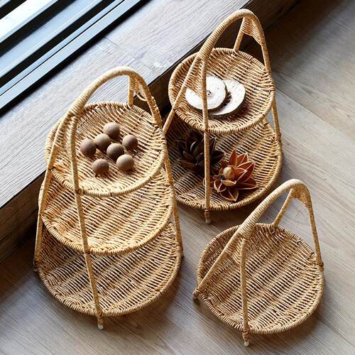 Fruit snack plate imitation rattan afternoon tea tray basket