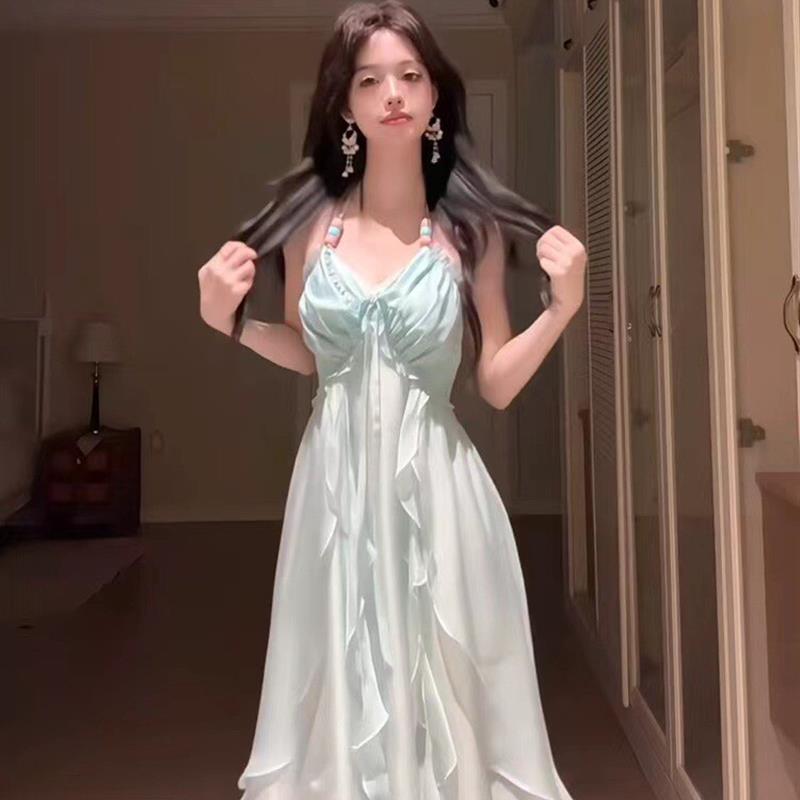 桔梗house海边度假风吊带连衣裙女夏季新款氛围感露背长裙子