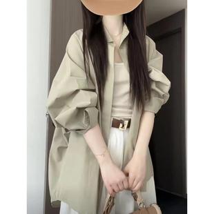 設(shè)計感小眾長袖 寬松休閑防曬開衫 新款 綠色襯衫 襯衣上衣夏季 外套女