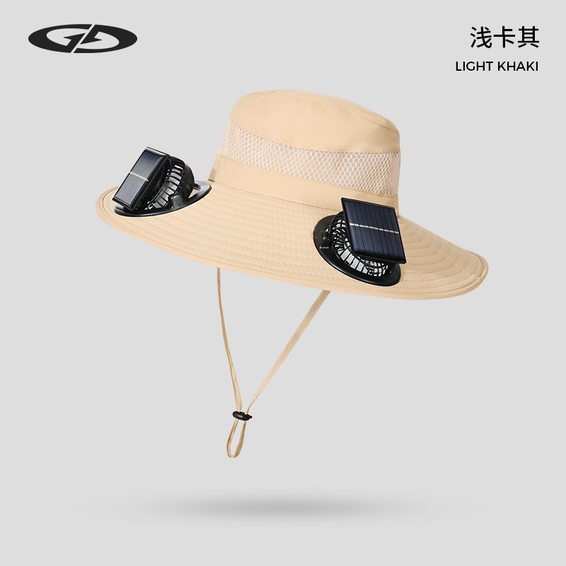 夏季太阳能风扇帽户外钓鱼防晒遮阳充电渔夫防紫外线透气男帽子
