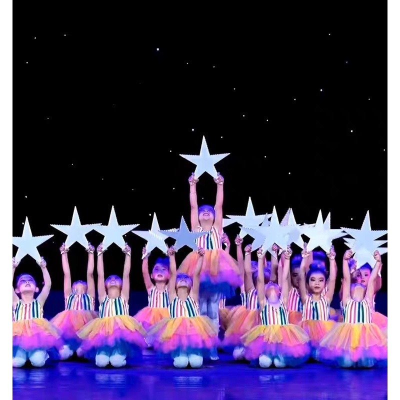闪烁的小星星幼儿舞蹈服装六一儿童演出服蓬蓬裙女童可爱彩虹纱裙
