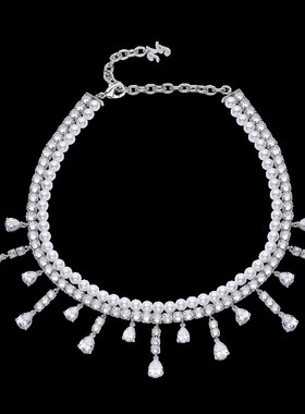 设计师品牌Nana Jacqueline2022 NJ小众ins锆石水滴流苏贝珠项链