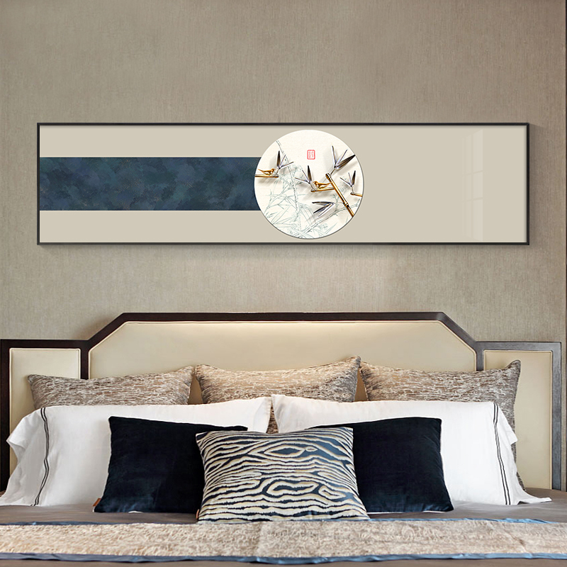 极速新中式卧室床头横幅装饰画主卧房间墙面挂画客厅简约晶瓷壁画图片