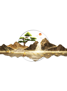 极速轻奢客厅装饰画背有靠山新中式沙发背景墙挂画山水画高档茶室