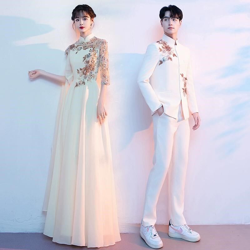 大合唱团演出服女民族中国风合唱礼服男二胡古筝演奏表演服装长裙