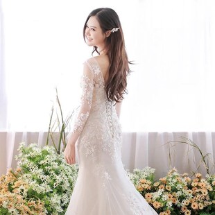 鱼尾长袖主婚纱2025新款修身新娘礼服女小个子拖尾森系简约显瘦轻