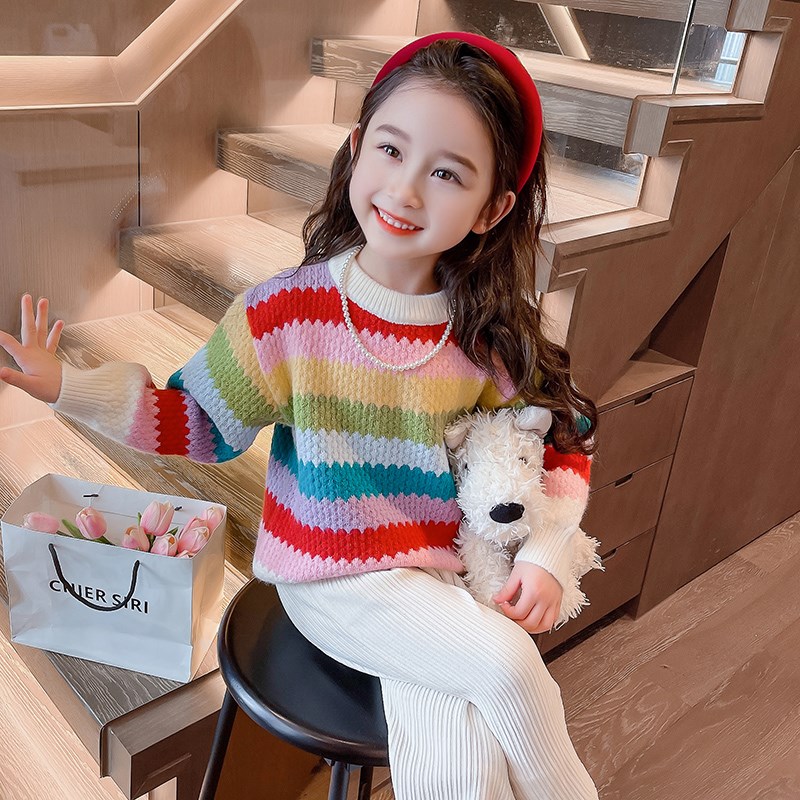新品女童套头毛衣秋冬款2024新款小女孩毛线衣洋气儿童针织衫宝宝