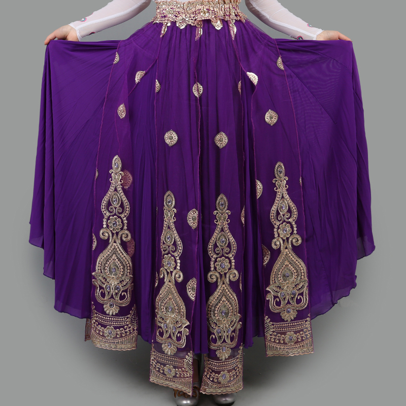 新疆舞蹈服演出服腰封网纱半身裙广场舞民族风片式裙高腰中长版