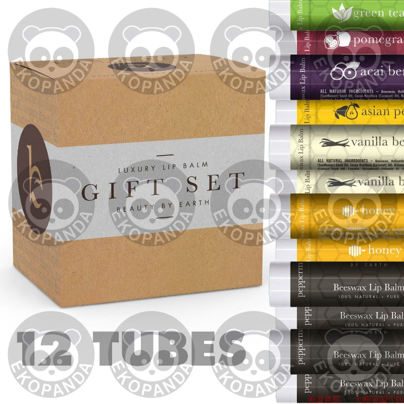 USDA Organic Lip Balm Set, Pack of 12 by Beauty by Earth