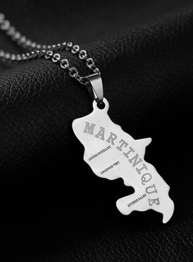 外贸新品 France马提尼克不锈钢链条地图项链时尚男女礼物