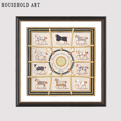 新品hh简美客厅装饰画丝巾画骏马饭厅画欧式卧室床头壁.画美式玄