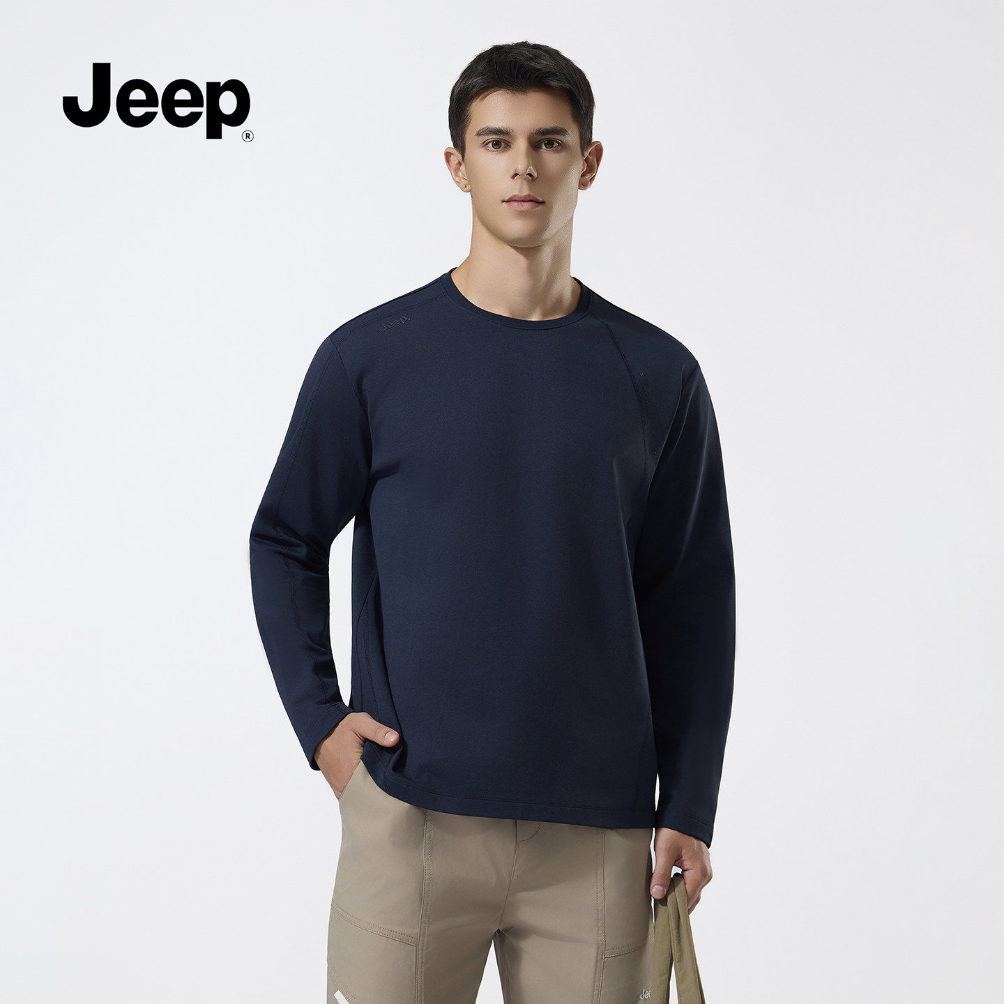 jeep吉普2026新款男士长袖T恤圆领套头卫衣时尚百搭休闲打底衫 K