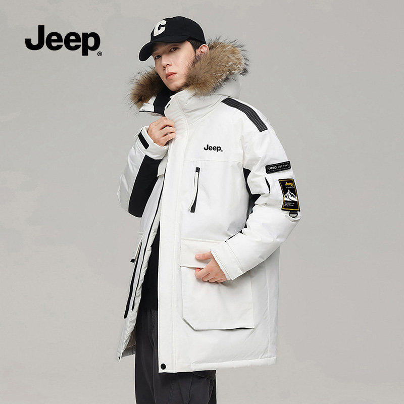 JEEP/吉普Jeep吉普毛领羽绒服男中长款工装派克服黑色加厚外套S