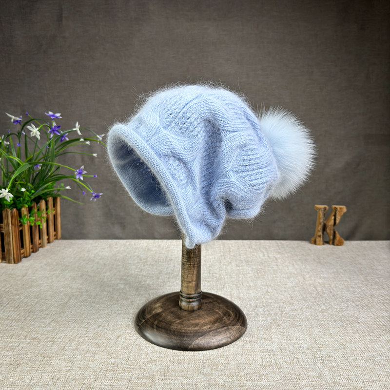 新款高档狐狸毛球帽子女秋冬保暖加厚安哥拉兔绒套头帽针织毛线帽,服饰配件/皮带/帽子/围巾,帽子,淘宝优惠券,粉丝福利购,淘宝优惠卷