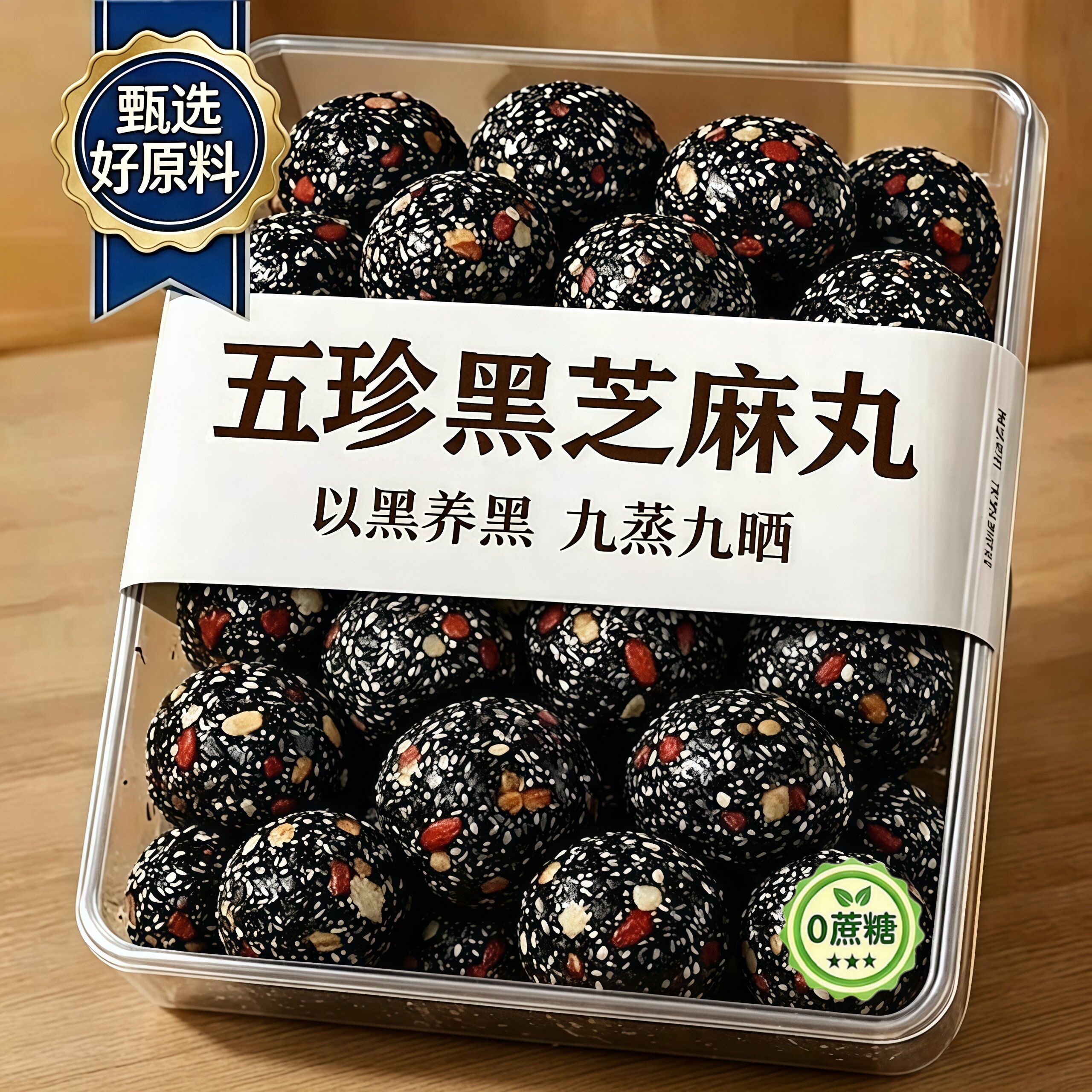 黑芝麻丸球桑葚核桃红枣枸杞糕点图片