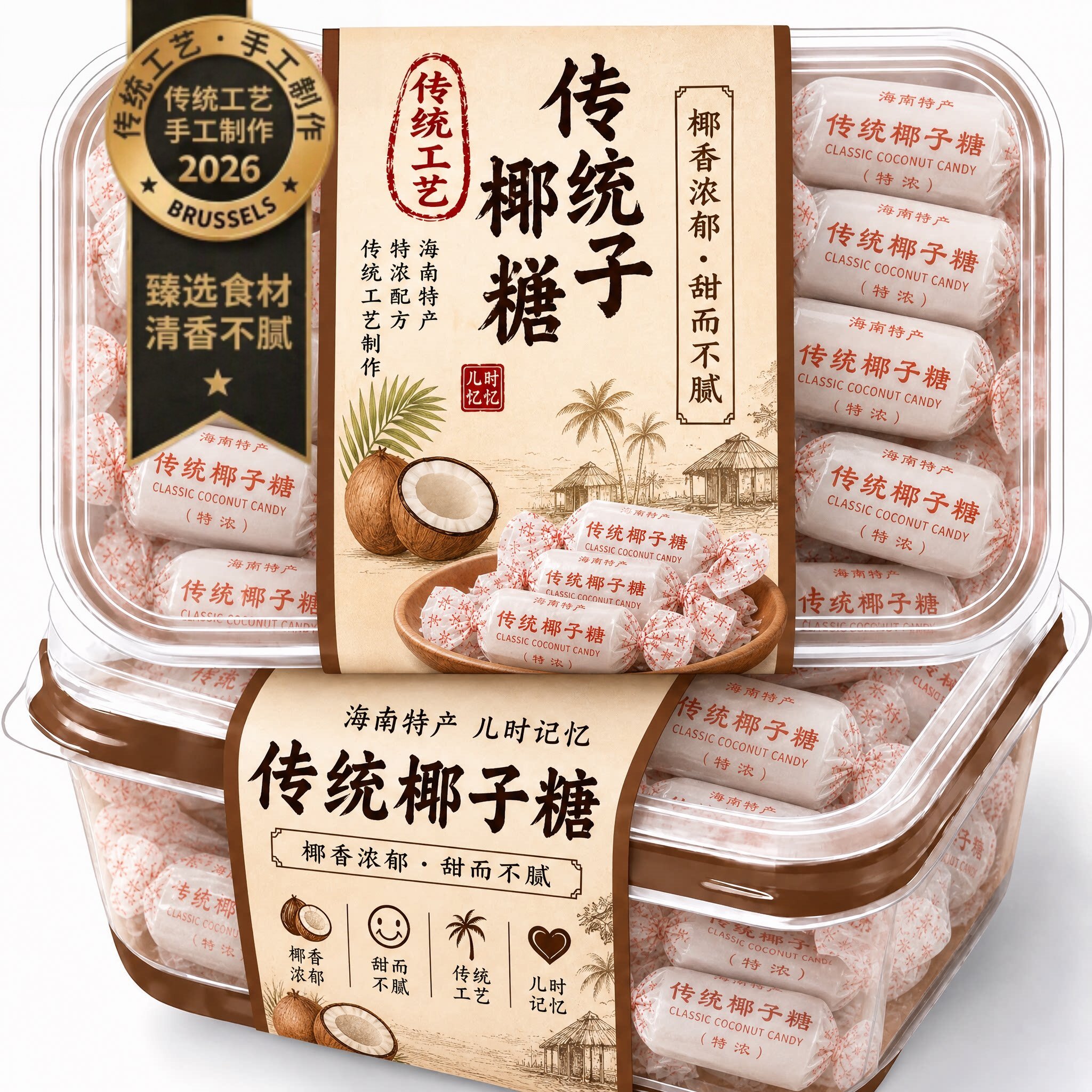 传统特浓椰子糖特制正宗海南特产椰奶糖老式硬糖水果糖果喜糖零食